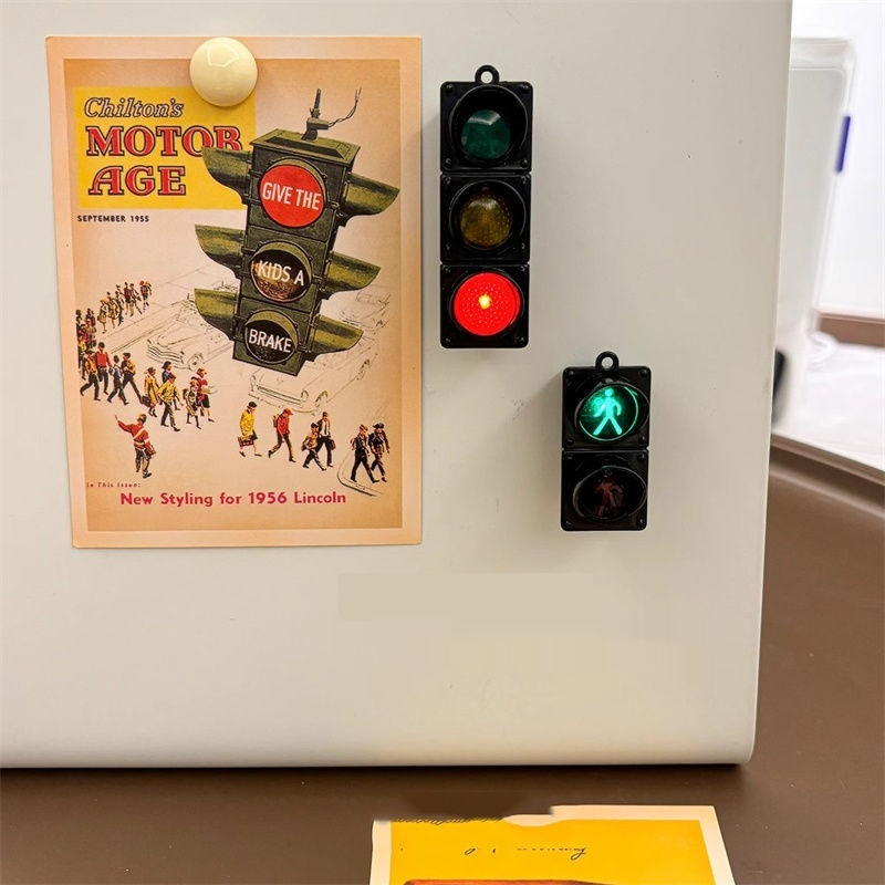 Imán de nevera con semáforo de simulación en miniatura, decoración creativa para el hogar, pegatina para puerta de refrigerador con función de iluminación