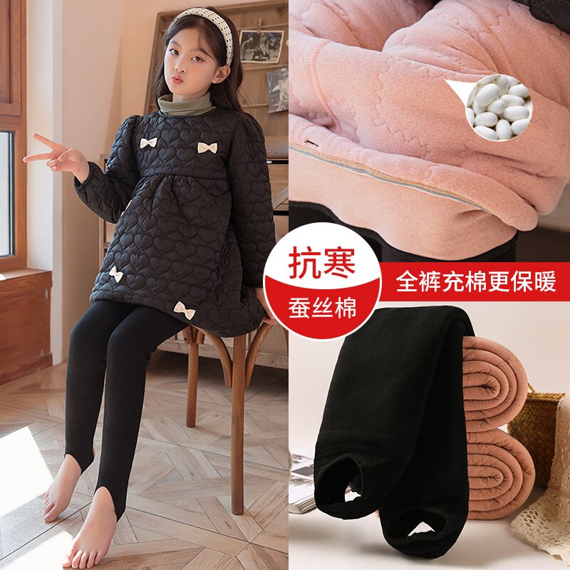 Baby Girls Silk thermal pants winter plus velvet thick warmer leggings silk cotton kids child Extra thick anti-pilling trousers