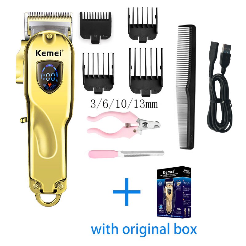 Kemei Dog Hair Trimmer Rechargable Cordless Hair Cutter LCD Display for Pet/Dog Cat Hair Clipper: pro-gold