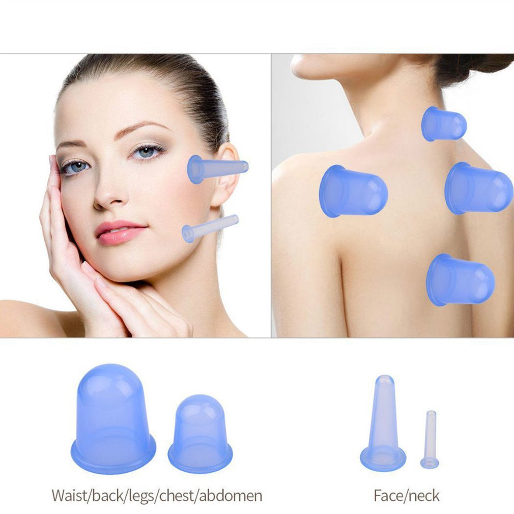 2 st uppsättning hjälpare anti celluliter koppar familj hälsovård massage ansikte hals neutral blå kroppsmassage vakuum silikon koppning