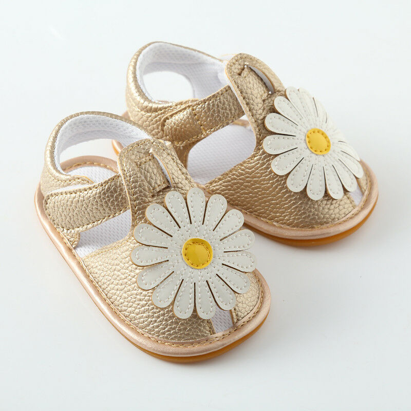 freundlicher Sommer 0-18M neugeboren Kleinkind Baby Mädchen Prinzessin Blumen- Sandalen Turnschuhe Kleinkind Weiche Krippe Wanderer Schuhe Schiff: Gold / 11