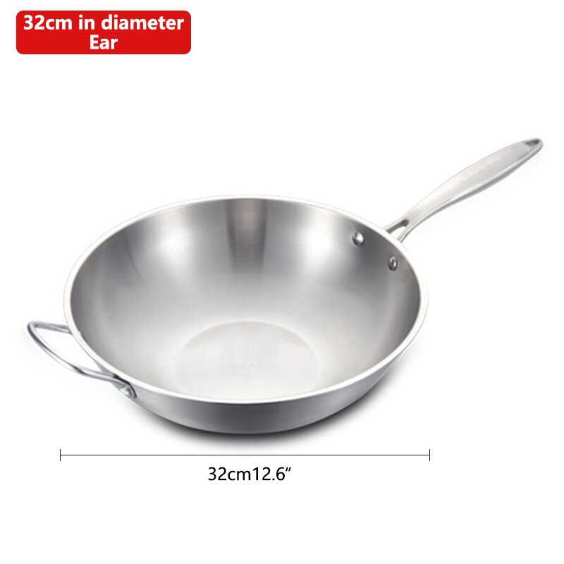 Coated Non-stick Wok,304 Stainless Steel wok pan Fry Pan Steel handle Cooking pots,kitchen Cookware: 32cm with ear