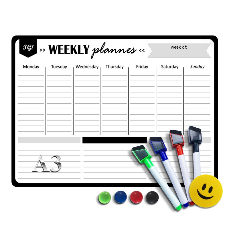 Super magnetisk tavle  a3 ukeplanlegger daglig melding whiteboard kjøleskap magnet kontor kjøkken kjøleskap tegnebrett: Default Title