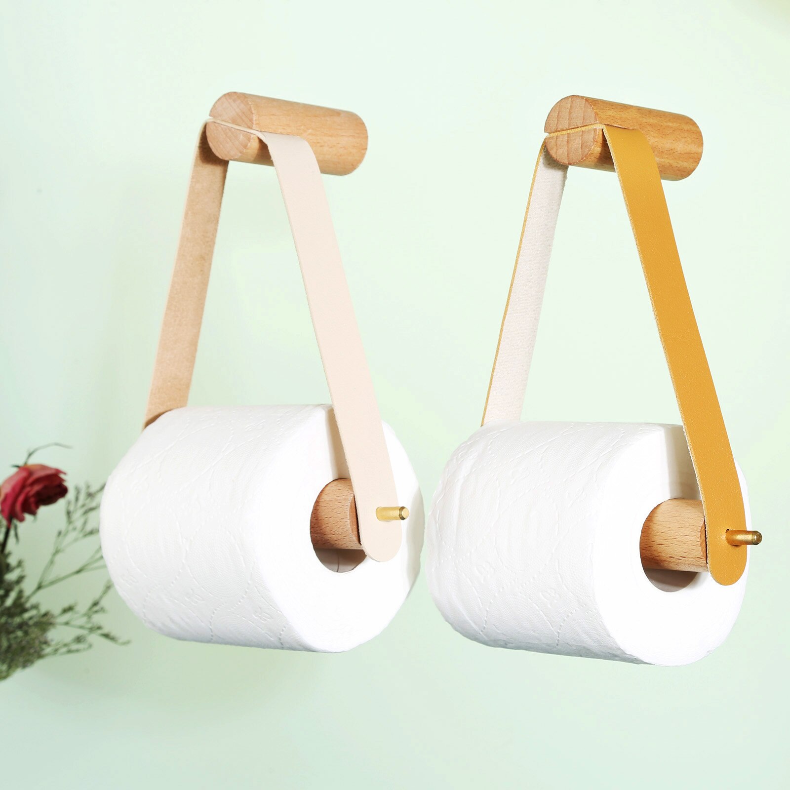 Soporte de madera + cuero/latón para papel higiénico, rollo de cuerda colgante, toallero de montaje en pared, Beige/marrón, decoración del Hogar, baño, Hotel y cocina, 1 unidad