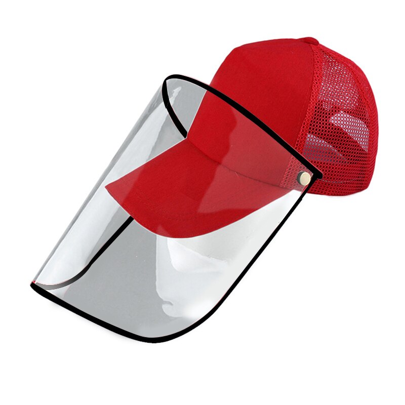 Anti-spitting Protective Baseball Cap with Dustproof Transparent Cover Outdoor Face Cover Caps H7JP: Red