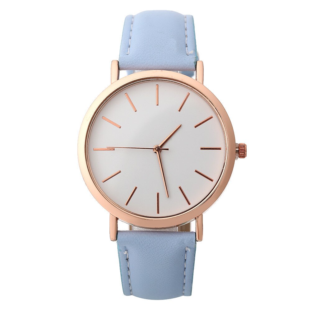 Simples Moda Mulheres Pulseira de Couro Relógio Analógico Casual Ladies Watch Quartz Rodada relógios de Pulso Relógio Feminino relogio feminino: Azul