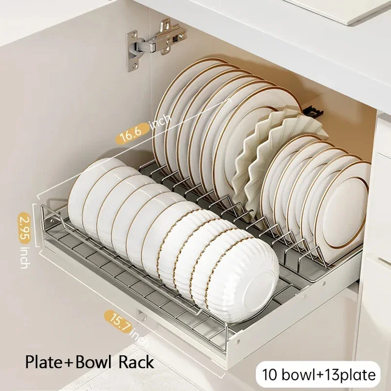 organizador de cocina extraíble, estante de almacenamiento con rieles deslizantes, tipo cajonera, cuenco, almacenamiento de platos, caja de especias, estante organizador, gabinetes: Caqui oscuro