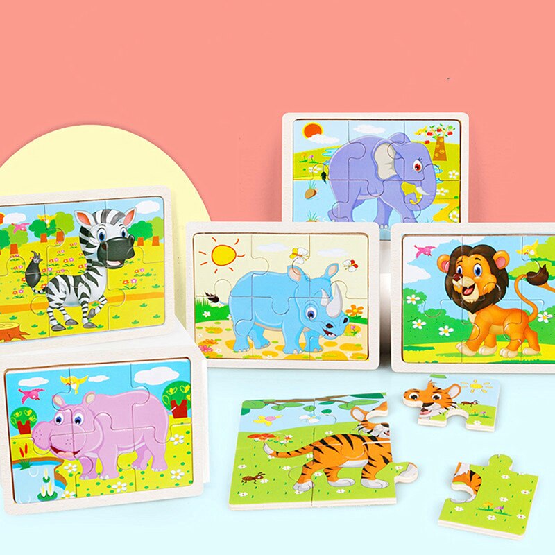 6 Kleine Stuk Kids Toy Houten Puzzel Houten 3D Puzzel Voor Kinderen Baby Cartoon Dier Puzzels Educatief Speelgoed