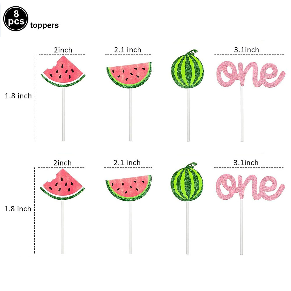 One in a Melon Cake Topper Glitter Watermelon Cupcake Topper 1st Birthday Party Cake Decor Watermelon Themed Kids Party Supplies: Light Grey