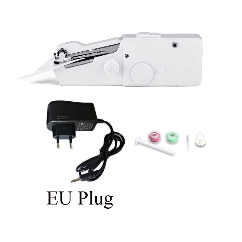 Hand Sewing Machine Kit Portable Handheld Electric Handy Stitch Household Needlework Cordless Small White DIY Cloth Fabric: with EU Plug
