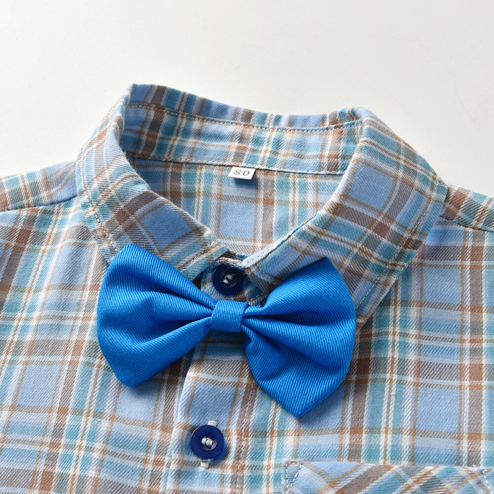 Top en top kinderkledingset jongens katoenen geruite top + jarretels korte broek kleding pak kinderfeestkleding kostuums bebes