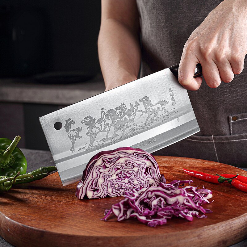 Chinese Kitchen Knives 8 Inch Cleaver 9CR18 Stainless Steel Full Tang Chef Butcher Chopping Slicing Cooking Cutter