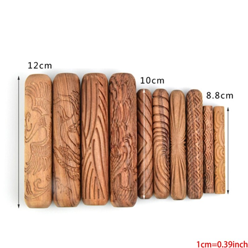 Aardewerk Gereedschap, Houten Handvat Rollen Klei Modeling Patroon Rollers Kit Aardewerk F3MB