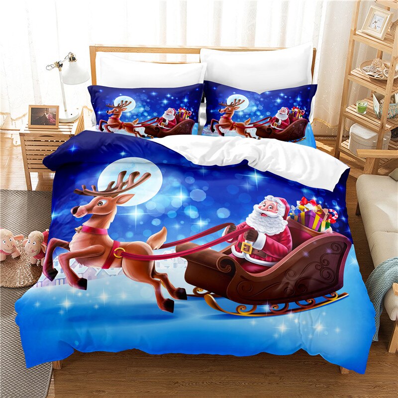 Christmas Sleigh Bedding Set Duvet Cover Set 3d Bedding Digital Printing Bed Linen Queen Size Bedding Set: UK Supking 220x260cm