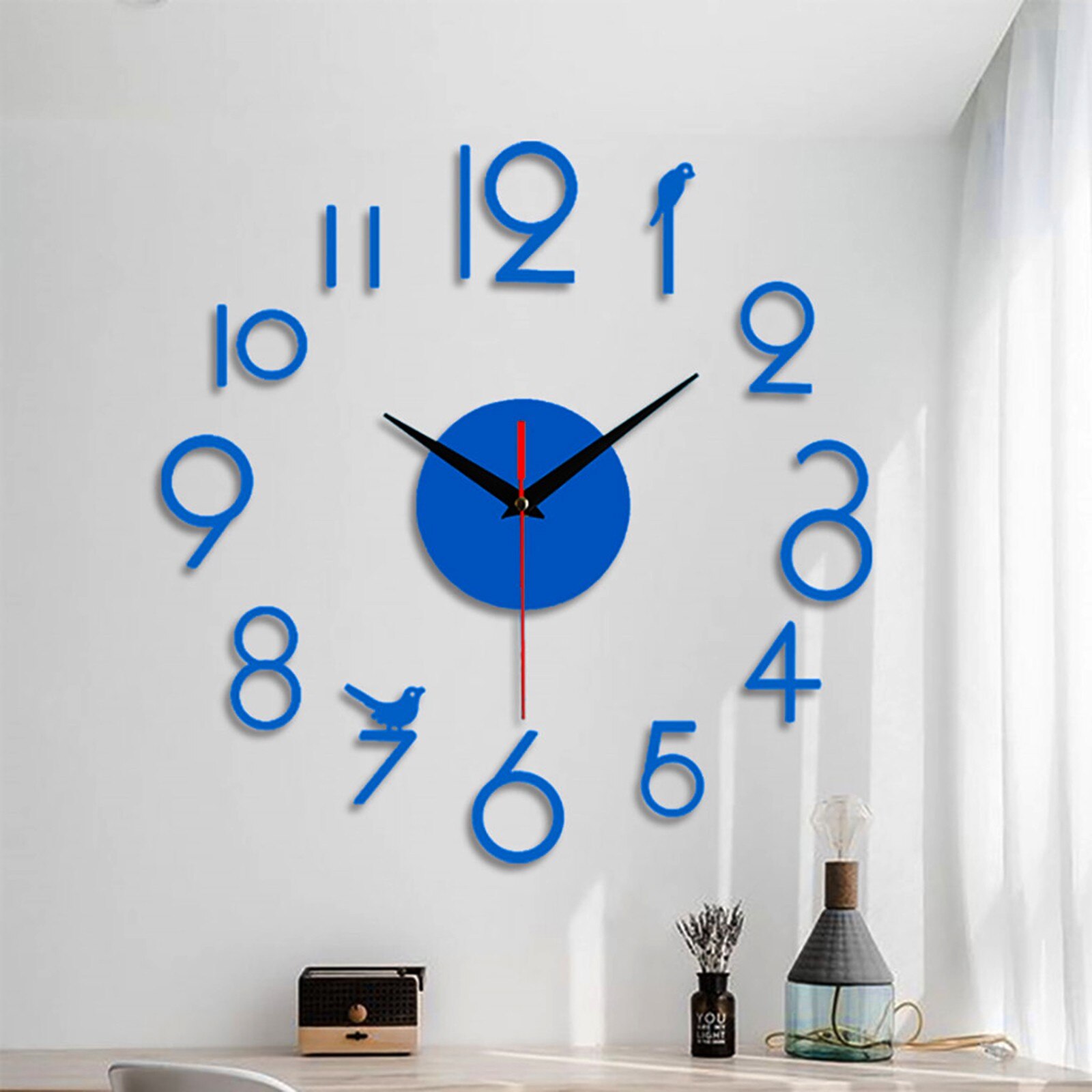 Modern Mini Diy Large Wall-clock Sticker Mute Digital 3d Wall Big Clock Living Room Home Office Decor Christmas #YJ: Blue 
