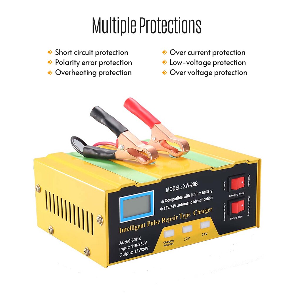 12V/24V Batterie Ladegerät Intelligente Puls Reparatur Typ Ladegerät mit Digital Anzeige für Auto Motorrad Batterie UK Stecker