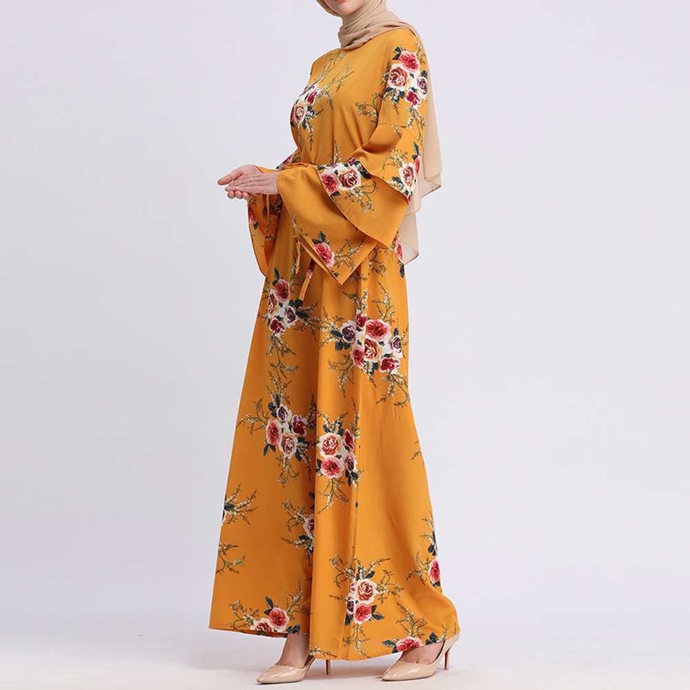 Kaftan marocain dubai abaya tyrkisk muslim hijab kjole marokkansk kaftan elbise islamisk tøj qatar robe djellaba kvinde kjoler: Gul kjole / Xl