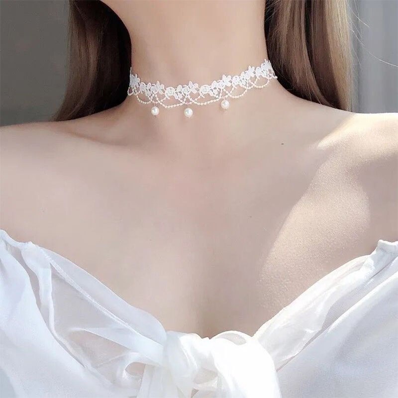 gotisch Klassische Charme Weißen Kragen Frauen Spitze Kragen Handgemachten Partei Samt Spitze Jahrgang Halsband Halskette Für Frauen Kragen: C1028