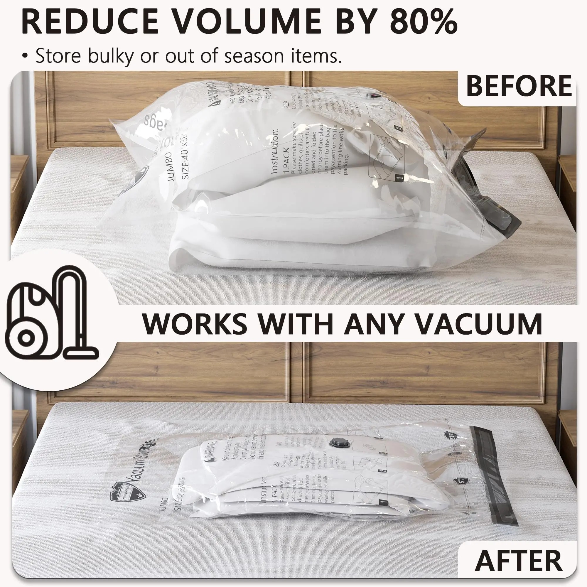 Vacuum Storage Bags Space Saver Bags Compression Airtight Sealer Bags for Clothes, Pillows, Comforters, Blankets Organizer