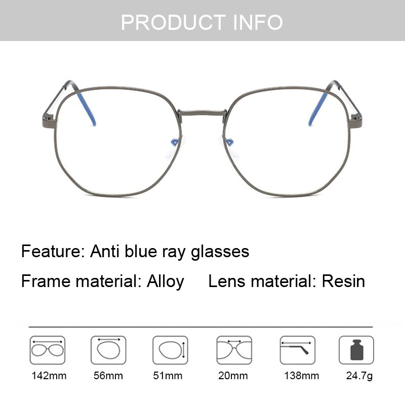 Gafas poligonales antiazules para mujer y hombre, gafas bloqueadas con Rayo Azul, para aliviar la fatiga, gafas hexagonales para ordenador, gafas con montura metálica
