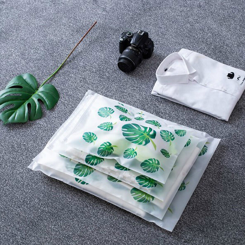 Leaf Print Transparent Travel Storage Bag Plastic Package Cloth Travel Storage Bag Waterproof Bag Zip Suitcase Cloth Organizer