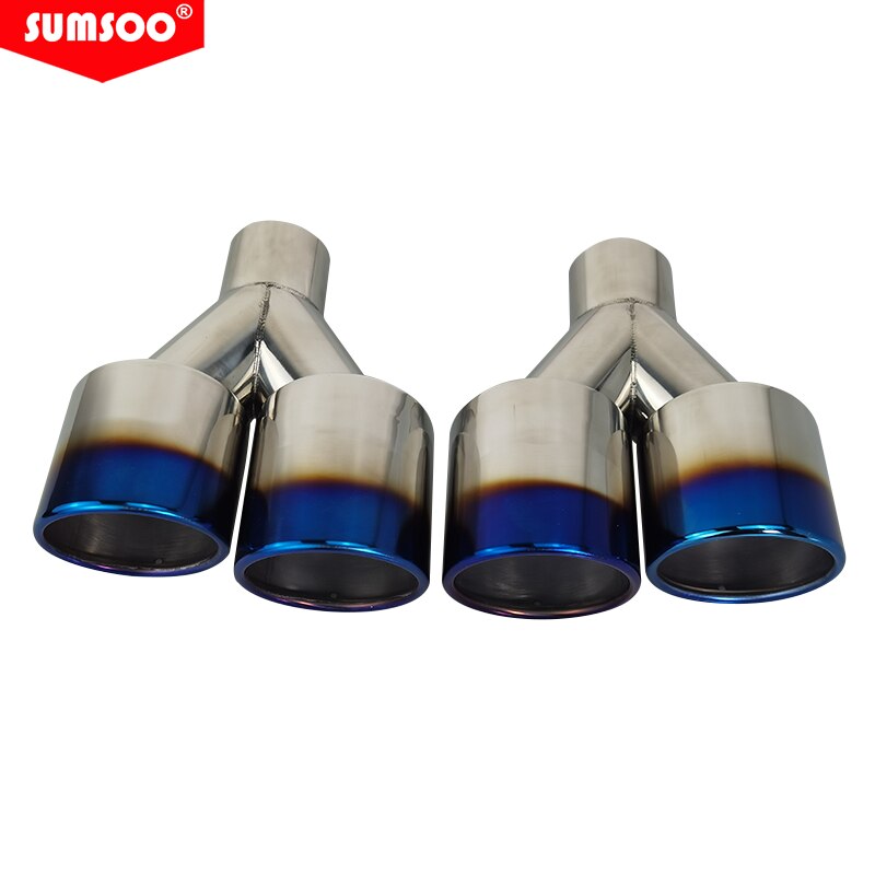 Genuine sumsoo double exhaust tip burnt blue stainless steel straight edge polished silver welding muffler tail pipe