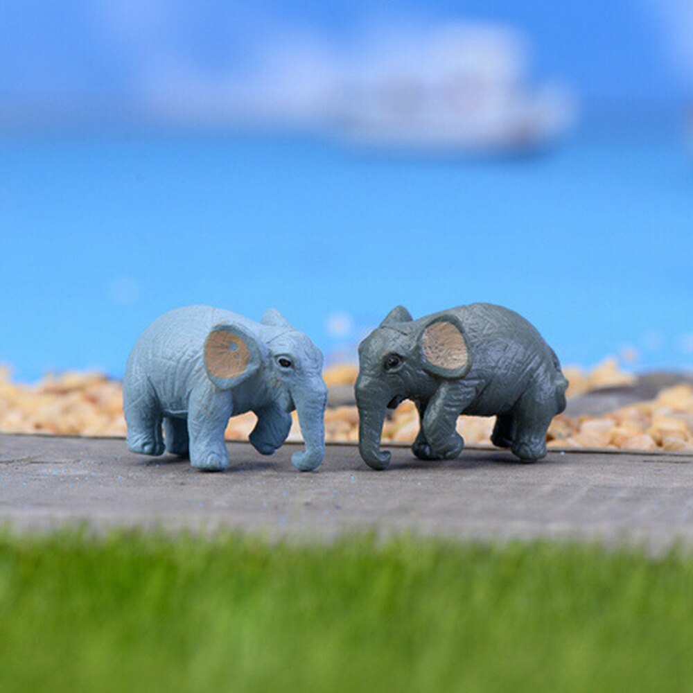 2PCS Artificial Elephant Fairy Garden Miniatures Gnomes Moss Terrariums Resin Crafts Figurines For Home Garden Decoration