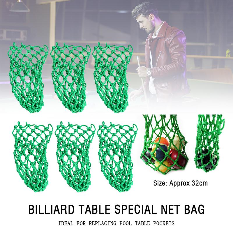 6 st grön biljardficka pool snooker bord nylon mesh nätväskor klubb kit snooker tillbehör biljard delar nät