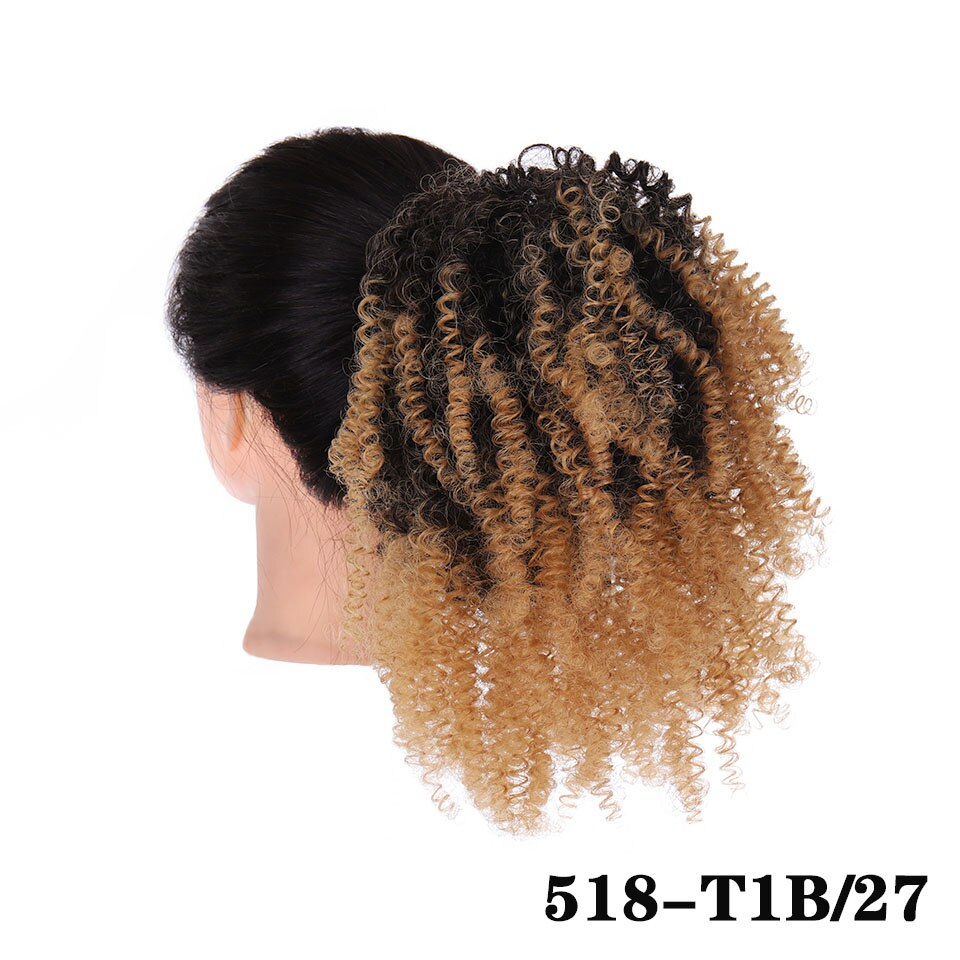 BUQI Drawstring Afro Curly Ponytail Synthetic Hair Bun Chignon Hairpiece For Women Clip in Hair Extension: T1B-27