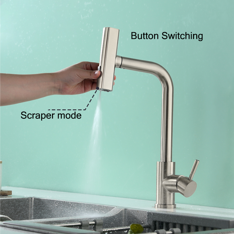 Baokemo stainless steel pull down water tap Single Handle sink three-in-one And Cold kitchen faucet