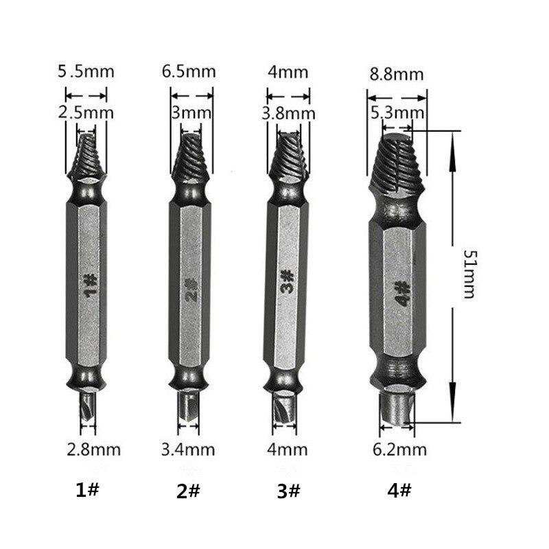 Broken Damaged Bolt Kit Extractor Easy Wish | 4PCS Tool Drill Stud Screw S2 Remover Bits Out