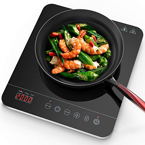 induction Hob, Induction Cooker Portable 2000W, Ceramic Glass Plate with LED Display Electric Hob Portable, Sensor Control