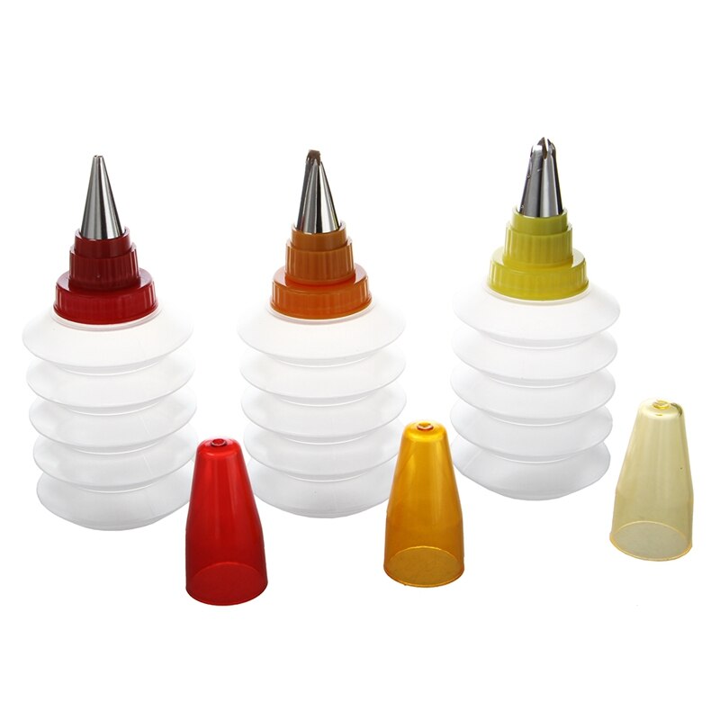 3 Piece Cake Cupcake Cookie Biscuits Decorating Icing Piping Bottle Kit Set: Default Title