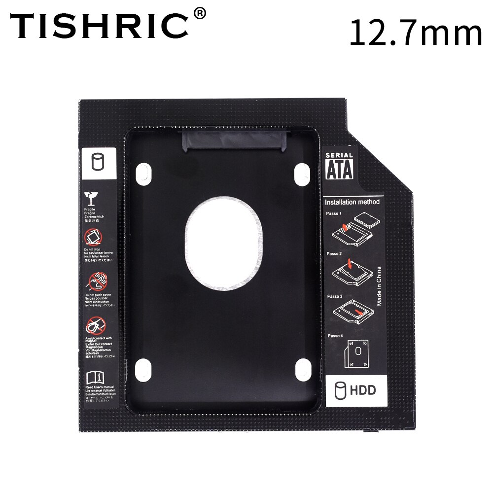 Tishric Hdd Caddy 9.5Mm/12.7Mm Voor 2.5 "Ssd Hdd Case Optibay Universele Aluminium Sata 3.0 Harde schijf Behuizing Adapter Voor Laptop: Black12.7mm