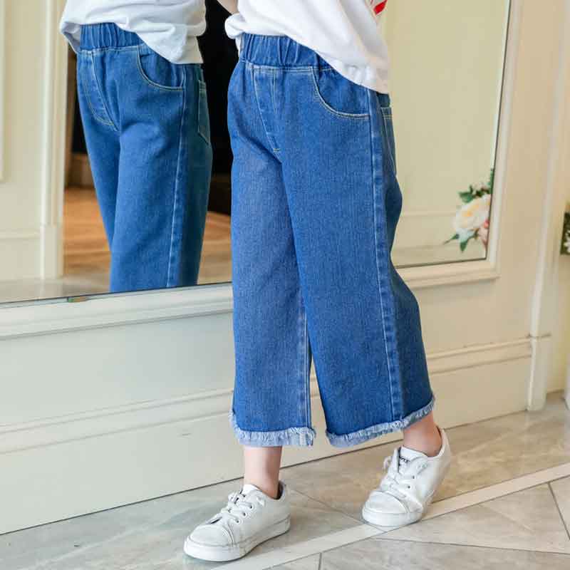 Printemps enfants jean droit jambe large Denim jean pour filles coton pantalon décontracté coupe large automne adolescents pantalon 4 6 8 10 12 ans