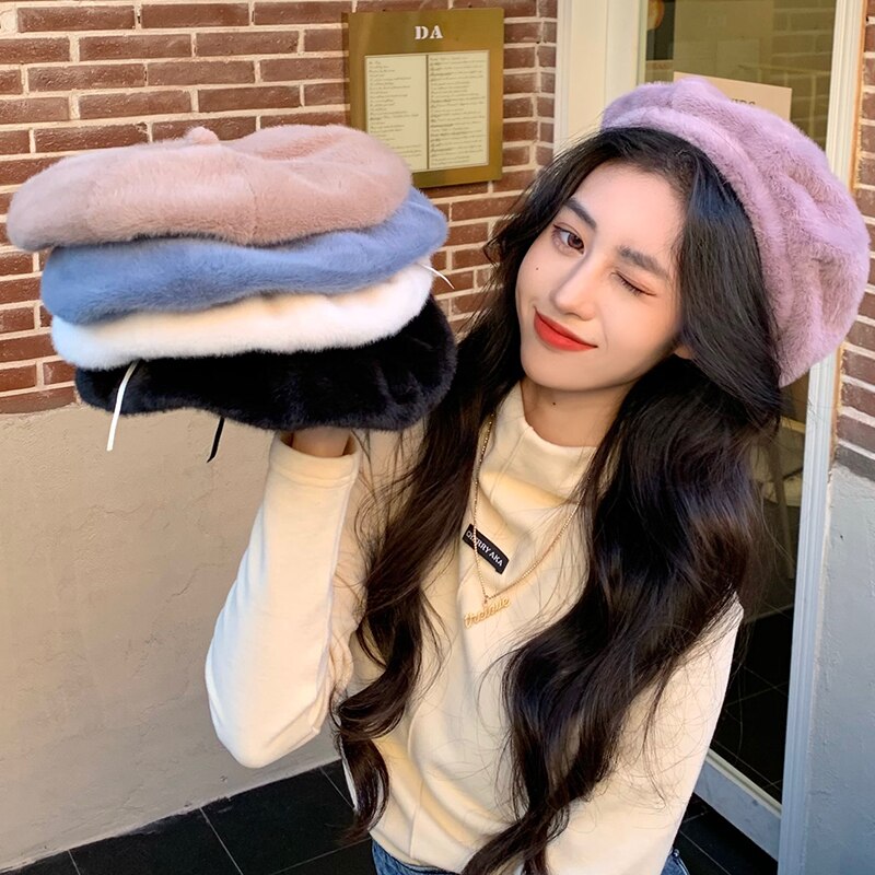 Gorros de estilo coreano harajuku para mujer, boina cálida con personalidad, vintage, kawaii, otoño e invierno,