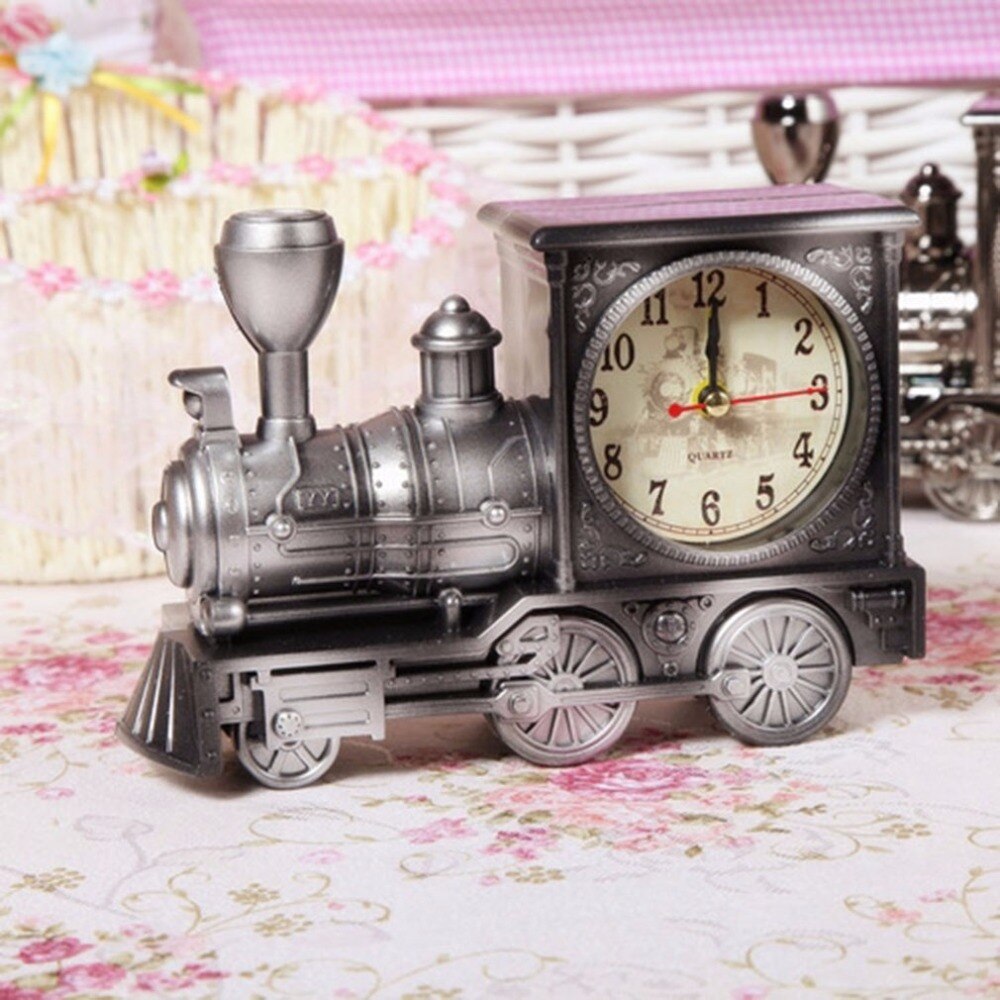 Retro Nostalgic Alarm Clock Locomotive Shape Bedroom Desk Decoration Home Desk Clock Table Clock Students Timing Small Ornaments