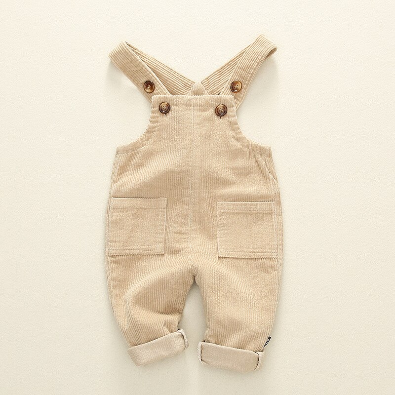 CITRUS Autumn Newborn Baby Girl Boy Bib Pants Straps Romper Solid Pockets Button Overalls Corduroy Outfit Kids Clothes: khaki / 9-12M