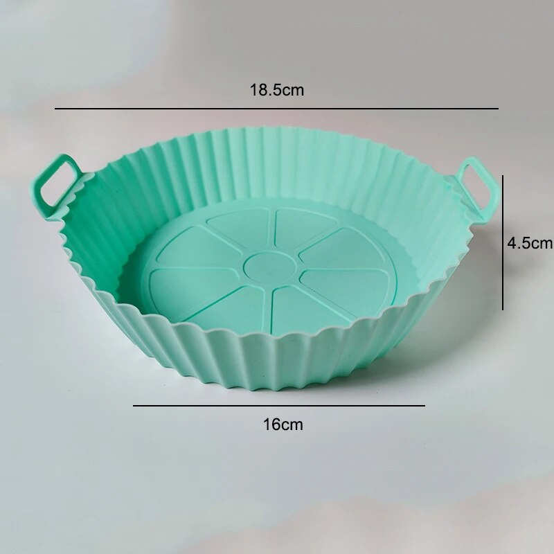 Air Fryer Silikon-Backblechmatte, kreisförmig, hochtemperaturbeständig, faltbar, Doppelohr-Backblech in Lebensmittelqualität: Dark Khaki