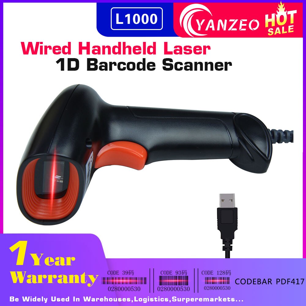 Yanzeo c2000 1d/2d handheld 2.4g scanner de código de barras usb wired qr leitor de código de barras pdf417 ios android: L1000 Wired 1D