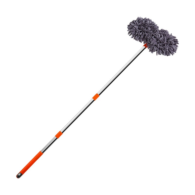 Car Washer Mop Foam Wash Brush Double Brush Head Roof Window Cleaning Maintenance Three-Section Telescopic Mop Car Accessories: Yellow