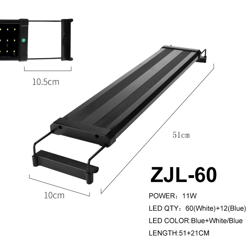 Akvarielys LED 29-72cm - Lys til Vandplanter og Fisketank med Udtrækkelige Beslag: Zjl -60
