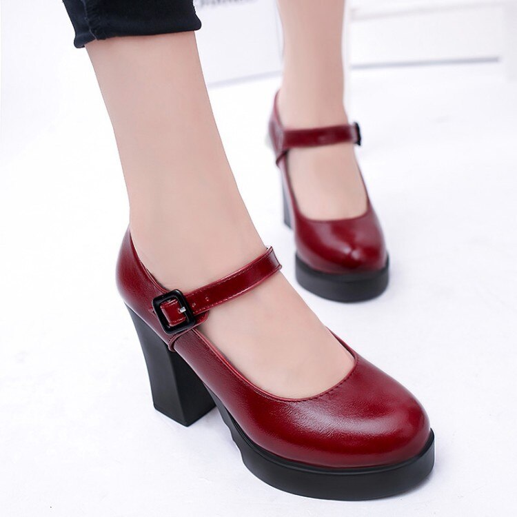 Women's shoes work shoes, thick-heeled platform high-heeled shoes shallow mouth polyurethane single shoes 9CM