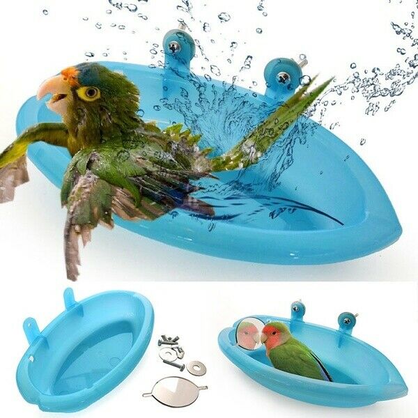 Lille fugl vandbadekar til kæledyr fuglebur hængende skål papegøjer parakit fuglebad blå badekar