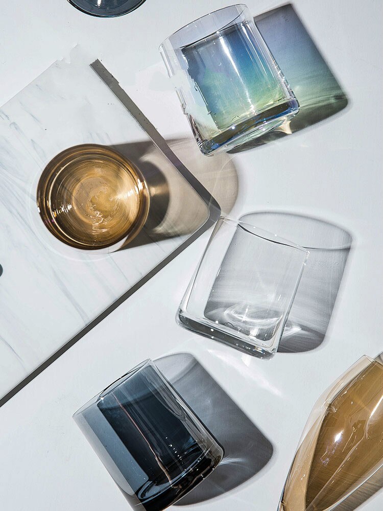 Colorful Ion Plated Glass Household Ins Wind Wine Glass Transparent Water Glass Female Cup Crystal Wine Whiskey Glasses