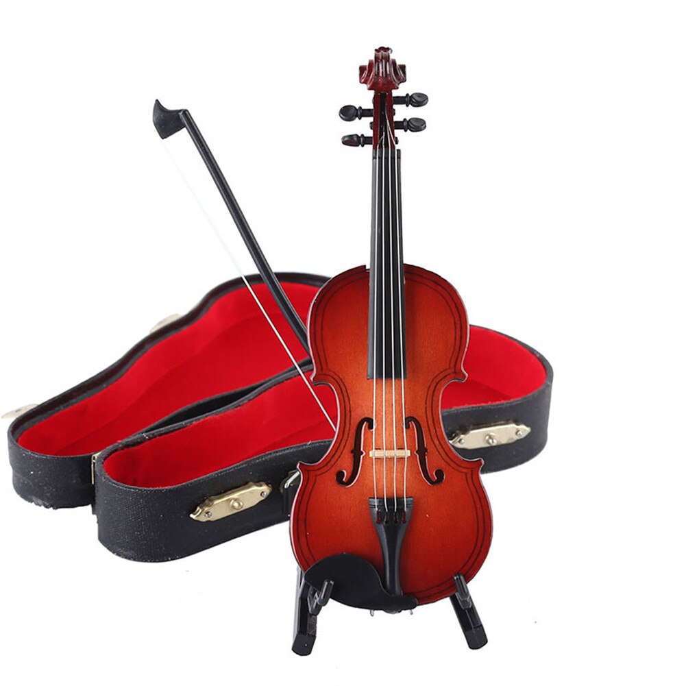Miniature violin model replika med stativ og etui mini musikinstrument ornamenter dekor violin model sæt