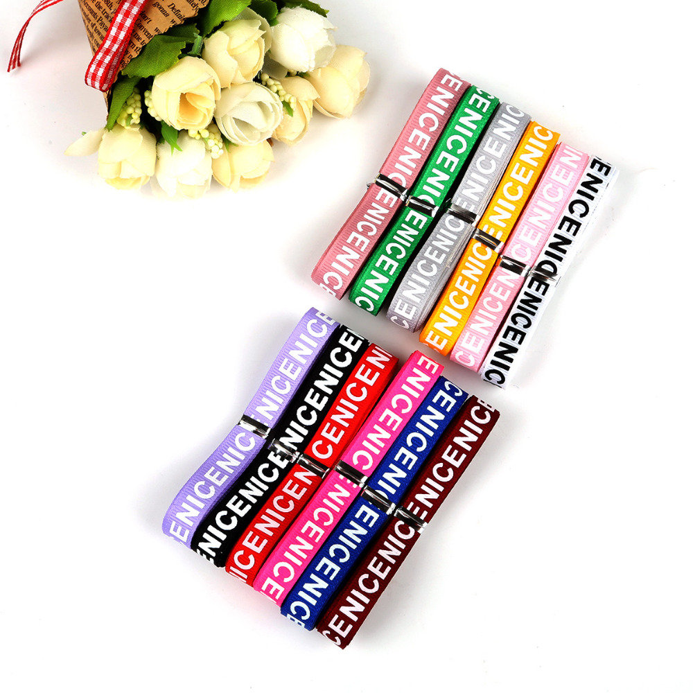 Offre spéciale 10 Yards largeur 10mm "Nice" imprimé ruban gros-grain solide couleur lettres impression ruban pour bricolage emballage artisanat de mariage