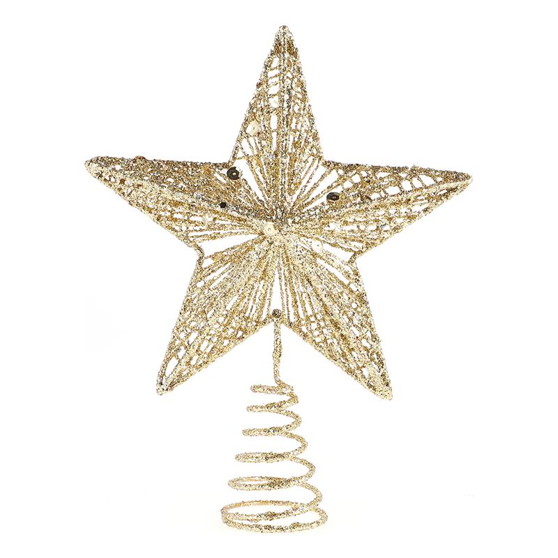 Udsøgt jern kunst ornament smukt træ stjerne til jul juletræ dekoration smedejern fem-spids stjerne top stjerne: Gylden