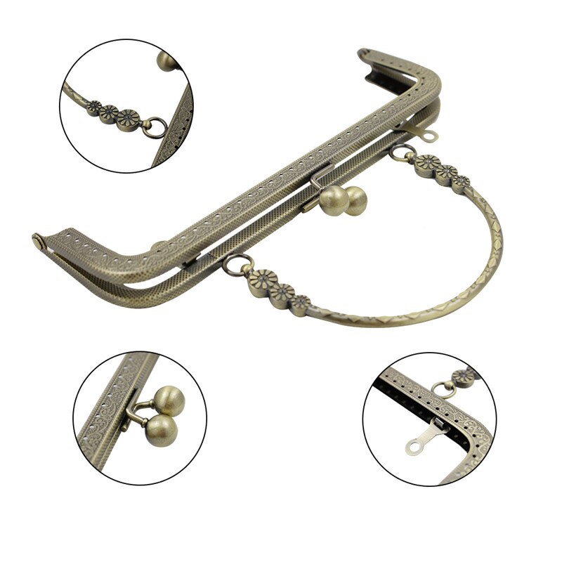 HAOFA 4pcs 20cm Small Flower Handle Sewing Purse Metal Frames Antique Accessories For Bag kiss clasp bag frame
