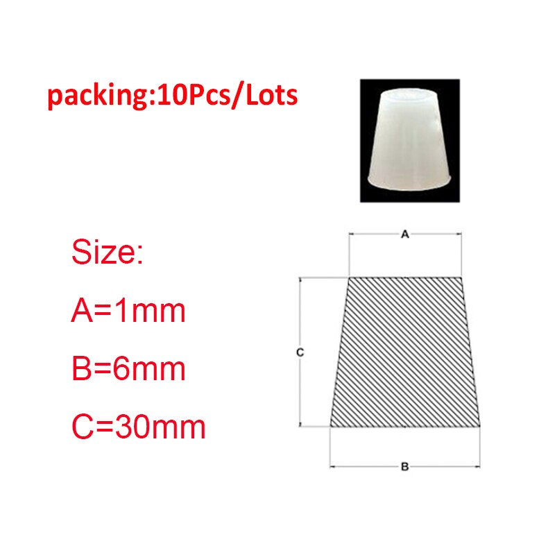 Gjennomsiktig konisk silikongummi hull plugger konisk stopper blanking endestykker tetningspakning: 1 x 6 x 30mm-10 stk